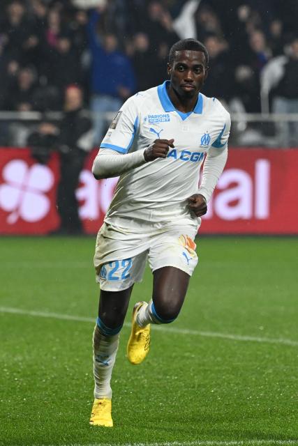 Marseille's US forward #22 Timothy Weah reacts after scoring during the French L1 football match between SCO Angers and Olympique de Marseille (OM) at the Stade Raymond-Kopa in Angers, central Framce, on January 17, 2026. (Photo by JEAN-FRANCOIS MONIER / AFP)