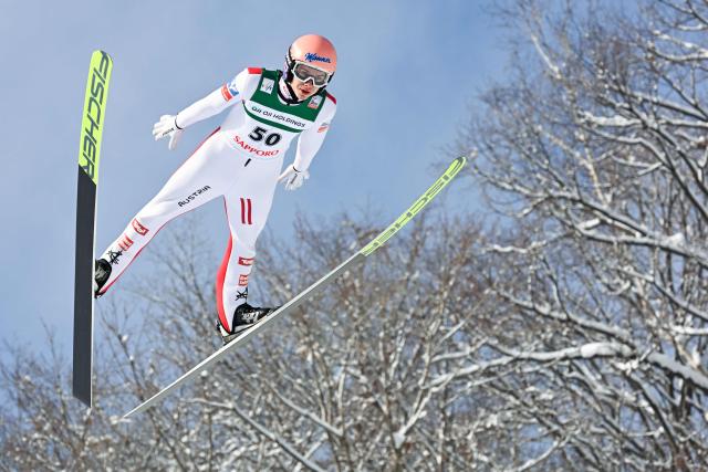 Austria's Maximilian Ortner performs his first jump in the individual Large Hill HS137 competition on the third day of men's FIS Ski Jumping World Cup competition in Sapporo on January 18, 2026. (Photo by Toshifumi KITAMURA / AFP)