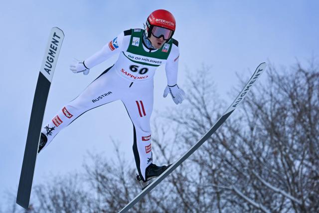 Austria's Manuel Fettner performs his first jump in the individual Large Hill HS137 competition on the third day of men's FIS Ski Jumping World Cup competition in Sapporo on January 18, 2026. (Photo by Toshifumi KITAMURA / AFP)