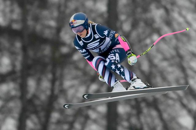US' Lindsey Vonn competes during the Women's Super G event of FIS Alpine Skiing World Cup in Tarvisio, Italy on January 18, 2026. (Photo by Marco BERTORELLO / AFP)