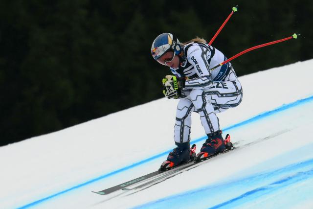 Czech Republic's Ester Ledecka competes during the Women's Super G event of FIS Alpine Skiing World Cup in Tarvisio, Italy on January 18, 2026. (Photo by Marco BERTORELLO / AFP)