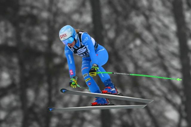Italy's Roberta Melesi competes during the Women's Super G event of FIS Alpine Skiing World Cup in Tarvisio, Italy on January 18, 2026. (Photo by Marco BERTORELLO / AFP)