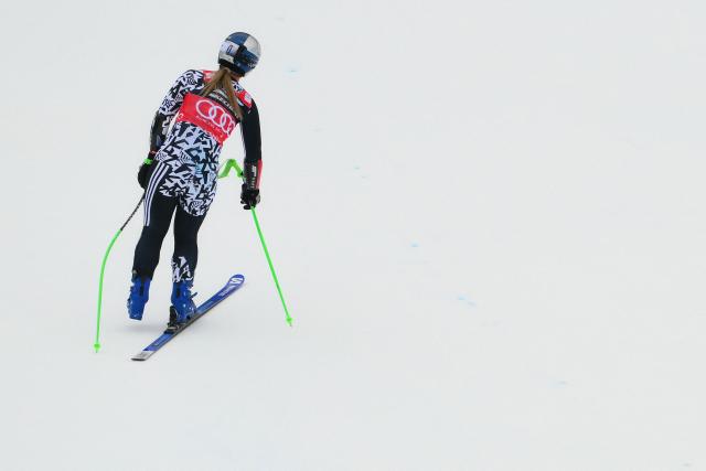 New Zealand's Alice Robinson reacts after a fall during the Women's Super G event of FIS Alpine Skiing World Cup in Tarvisio, Italy on January 18, 2026. (Photo by Marco BERTORELLO / AFP)