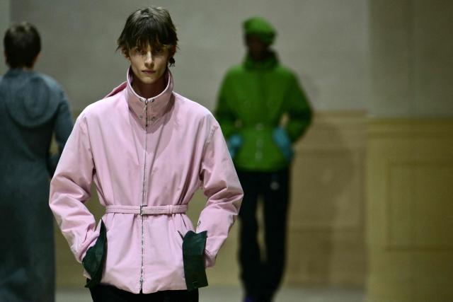 A model walks the runway during the Prada collection show as part of Men's Fall/Winter 2026-2027 Milan's fashion week, on January 18, 2026. (Photo by Stefano RELLANDINI / AFP)