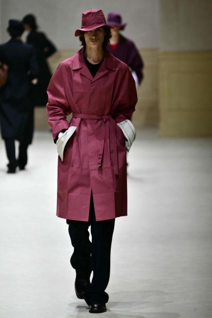 A model walks the runway during the Prada collection show as part of Men's Fall/Winter 2026-2027 Milan's fashion week, on January 18, 2026. (Photo by Stefano RELLANDINI / AFP)