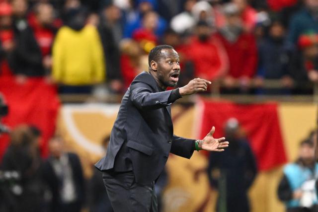 Senegal's head coach Pape Thiaw reacts during the Africa Cup of Nations (CAN) final football match between Senegal and Morocco at the Prince Moulay Abdellah Stadium in Rabat on January 18, 2026. (Photo by SEBASTIEN BOZON / AFP)