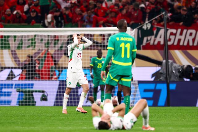 Morocco's midfielder #23 Bilal El Khannouss reacts to a missed chance during the Africa Cup of Nations (CAN) final football match between Senegal and Morocco at the Prince Moulay Abdellah Stadium in Rabat on January 18, 2026. (Photo by FRANCK FIFE / AFP)