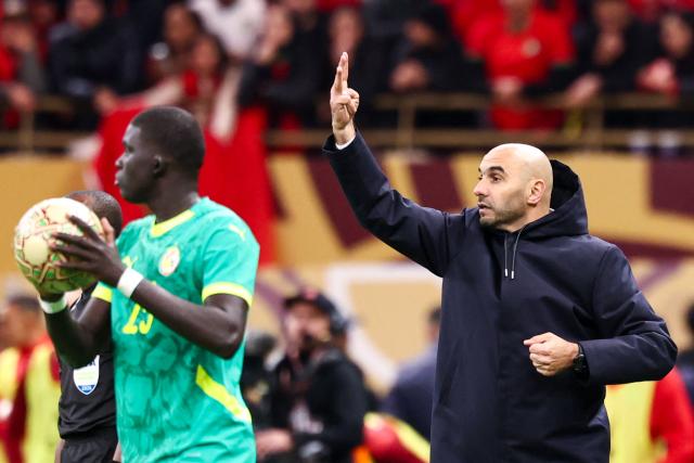 Morocco's head coach Walid Regragui reacts during the Africa Cup of Nations (CAN) final football match between Senegal and Morocco at the Prince Moulay Abdellah Stadium in Rabat on January 18, 2026. (Photo by FRANCK FIFE / AFP)