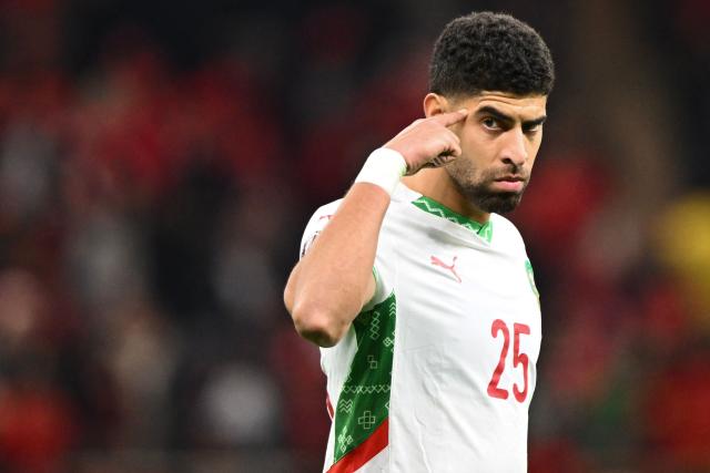 Morocco's defender #25 Adam Masina reacts during the Africa Cup of Nations (CAN) final football match between Senegal and Morocco at the Prince Moulay Abdellah Stadium in Rabat on January 18, 2026. (Photo by SEBASTIEN BOZON / AFP)