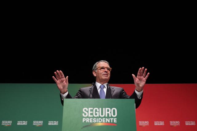Socialist candidate Jose Antonio Seguro addresses supporters on the night of Portugal's presidential election first round in Caldas da Rainha on January 18, 2026. Portugal's socialist candidate won the first round of the presidential election and will face the far-right candidate in the second round, near-complete results showed today. With votes from 95 percent of constituencies counted, Socialist Antonio Jose Seguro was leading with 30.6 percent of the vote, while far-right contender Andre Ventura came in second with 24.2 percent. (Photo by PATRICIA DE MELO MOREIRA / AFP)