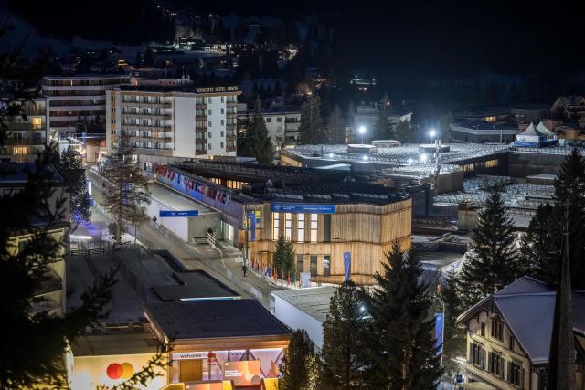 EDITORS NOTE: Graphic content / This photograph shows a view of the Congress Centre that hosts the World Economic Forum (WEF) annual meeting in the Alpine resort of Davos on its opening day in Davos on January 19, 2026. The World Economic Forum takes place in Davos from January 19 to January 23, 2026. (Photo by Fabrice COFFRINI / AFP)