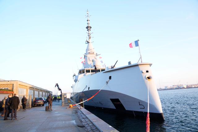 The new French FDI frigate Amiral Ronarc'h docks at Nordre Toldbod in Copenhagen, Denmark, on January 19, 2026. The French FDI frigate Amiral Ronarc'h is in Copenhagen as part of the dialogue regarding Denmark's upcoming acquisition of new frigates for the Defense. The frigate is among the first next-generation frigates delivered to NATO allies and is built by the manufacturer Naval Group. (Photo by Thomas Traasdahl / Ritzau Scanpix / AFP) / Denmark OUT