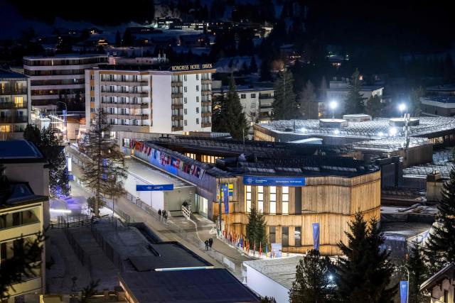 EDITORS NOTE: Graphic content / This photograph shows a view of the Congress Centre that hosts the World Economic Forum (WEF) annual meeting in the Alpine resort of Davos on its opening day in Davos on January 19, 2026. The World Economic Forum takes place in Davos from January 19 to January 23, 2026. (Photo by Fabrice COFFRINI / AFP)