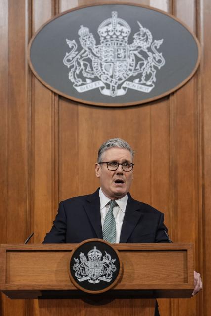 Britain's Prime Minister Keir Starmer delivers a statement in the media briefing room at 9 Downing Street in central London on January 19, 2026. Starmer said a trade war over Greenland is 'in no one's interest'. (Photo by Jordan Pettitt / POOL / AFP)