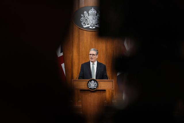 Britain's Prime Minister Keir Starmer delivers a statement in the media briefing room at 9 Downing Street in central London on January 19, 2026. Starmer said a "trade war is in no one's interest" on January 19, after US President Donald Trump vowed to hit Britain and European countries with tariffs over their support for Greenland. (Photo by Jordan Pettitt / POOL / AFP)