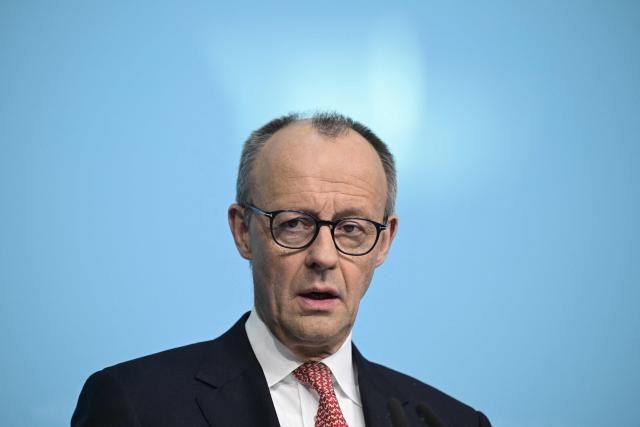 German Chancellor Friedrich Merz addresses journalists after the CDU's leadership meeting at the party's headquarters in Berlin, on January 19, 2026. (Photo by John MACDOUGALL / AFP)