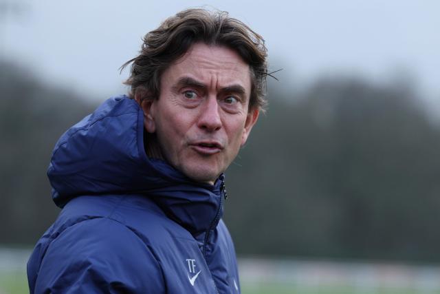 Tottenham Hotspur's Danish head coach Thomas Frank takes the team training session at the Tottenham training centre in Enfield, north London, on January 19, 2026, the eve of their UEFA Champions League league phase football match against Dortmund. (Photo by Adrian Dennis / AFP)