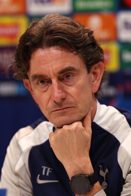 Tottenham Hotspur's Danish head coach Thomas Frank attends a press conference at the Tottenham training centre in Enfield, north London, on January 19, 2026, the eve of their UEFA Champions League league phase football match against Dortmund. (Photo by Adrian Dennis / AFP)