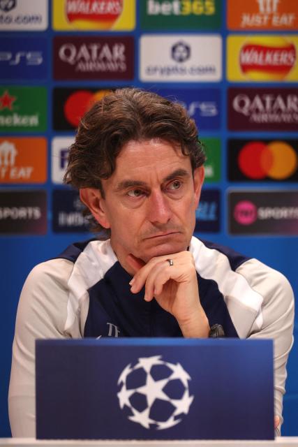 Tottenham Hotspur's Danish head coach Thomas Frank attends a press conference at the Tottenham training centre in Enfield, north London, on January 19, 2026, the eve of their UEFA Champions League league phase football match against Dortmund. (Photo by Adrian Dennis / AFP)