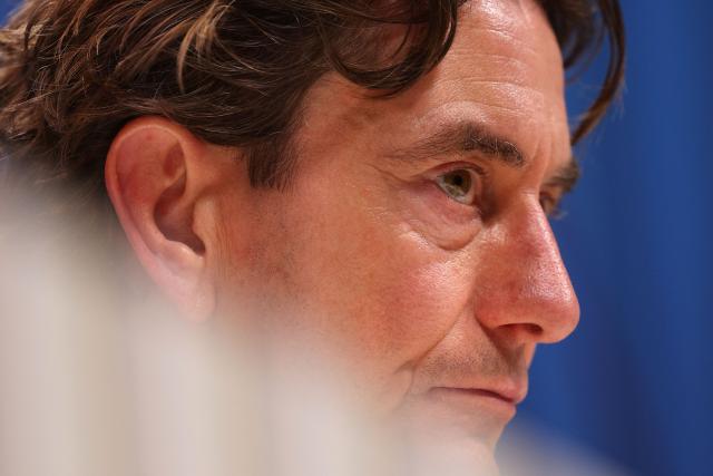 Tottenham Hotspur's Danish head coach Thomas Frank attends a press conference at the Tottenham training centre in Enfield, north London, on January 19, 2026, the eve of their UEFA Champions League league phase football match against Dortmund. (Photo by Adrian Dennis / AFP)