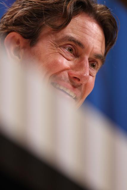 Tottenham Hotspur's Danish head coach Thomas Frank attends a press conference at the Tottenham training centre in Enfield, north London, on January 19, 2026, the eve of their UEFA Champions League league phase football match against Dortmund. (Photo by Adrian Dennis / AFP)