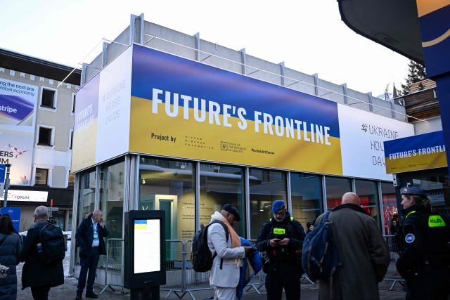 This photograph shows the Ukrainian House during the World Economic Forum (WEF) annual meeting in Davos on January 19, 2026. The World Economic Forum takes place in Davos from January 19 to January 23, 2026. (Photo by INA FASSBENDER / AFP)