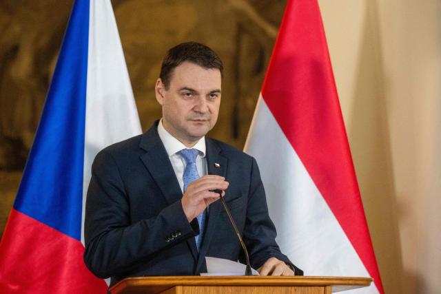 Czech Foreign Minister Petr Macinka delivers a joint press conference with the Hungarian Foreign Minister on January 19, 2026 in Prague, Czech Republic. (Photo by Michal Cizek / AFP)