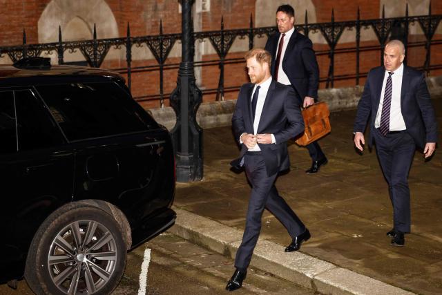 Britain's Prince Britain's Prince Harry, Duke of Sussex leaves the Royal Courts of Justice, Britain's High Court, in London on January 19, 2026, at the end of the first day of the trial in his case against a major UK newspaper group. Alleged unlawful information gathering by two UK newspapers made Prince Harry "paranoid beyond belief" and left Elton John feeling "violated", the pair have testified as a joint lawsuit opened Monday in the High Court. (Photo by Brook Mitchell / AFP)