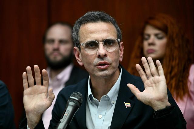 Venezuela's National Assembly opposition deputy Henrique Capriles speaks during a press conference in Caracas on January 19, 2025. (Photo by RONALDO SCHEMIDT / AFP)