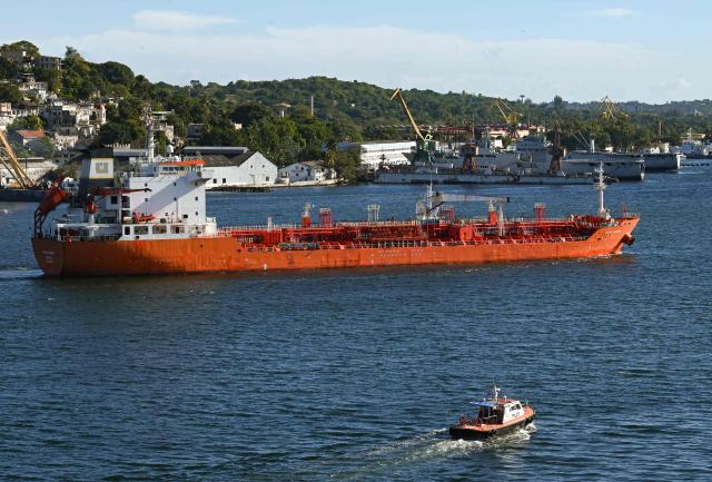 (FILES) The Ocean Mariner chemical/oil products tanker -currently sailing under the flag of Liberia- sails on arrival at the port of Havana on January 9, 2026. The navigation of oil tankers from Venezuela to Cuba came to an abrupt halt in early December 2025. Since then, digital maritime trackers have recorded only a few arrivals to the island by the tanker "Ocean Mariner," loaded with Mexican oil. (Photo by YAMIL LAGE / AFP)