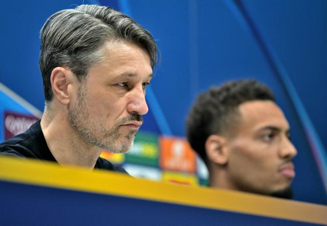 Borussia Dortmund's Croatian head coach Niko Kovac (L) and Dortmund's German midfielder #08 Felix Nmecha attend a press conference at Tottenham Hotspur Stadium in north London, on January 19, 2026, on the eve of their UEFA Champions League league-phase football match against Tottenham Hotspur. (Photo by Richard A. Brooks / AFP)