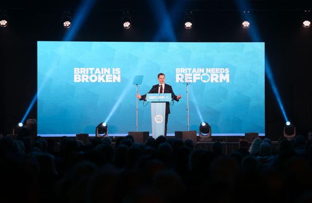 Reform UK MP for Newark Robert Jenrick addresses delegates during a Reform UK party political rally at Newark Showground in Newark upon Trent, central England, on January 19, 2026. (Photo by Darren Staples / AFP)