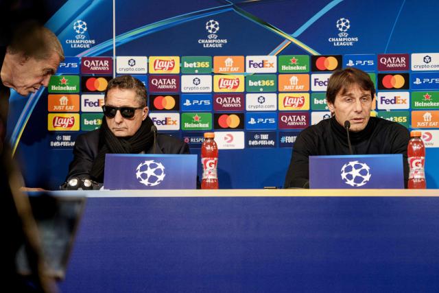 Napoli's Italian coach Antonio Conte delivers a press conference at the Parken Stadium in Copenhagen, Denmark on January 19, 2026, on the eve of their UEFA Champions League football match against FC Copenhagen. (Photo by Liselotte Sabroe / Ritzau Scanpix / AFP) / Denmark OUT