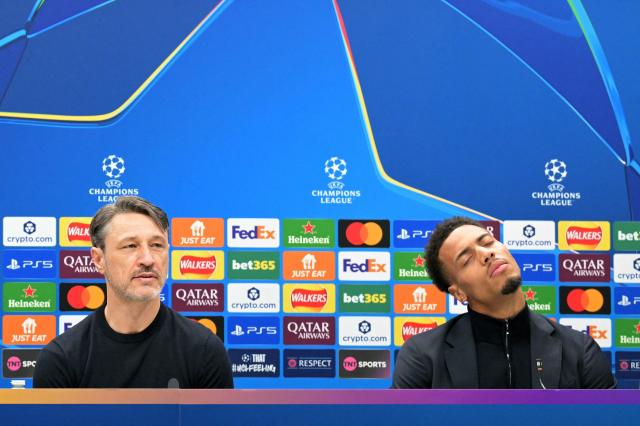 Borussia Dortmund's Croatian head coach Niko Kovac (L) and Dortmund's German midfielder #08 Felix Nmecha attend a press conference at Tottenham Hotspur Stadium in north London, on January 19, 2026, on the eve of their UEFA Champions League league-phase football match against Tottenham Hotspur. (Photo by Richard A. Brooks / AFP)