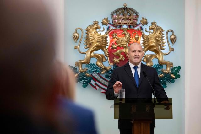 Bulgaria's President Rumen Radev addresses the nation to announce his resignation in Sofia on January 19, 2026. The Balkan country, which introduced the euro on January 1, was plunged into fresh political turmoil after a series of widespread anti-corruption protests swept a conservative-led government from office in mid-December. (Photo by Nikolay DOYCHINOV / AFP)