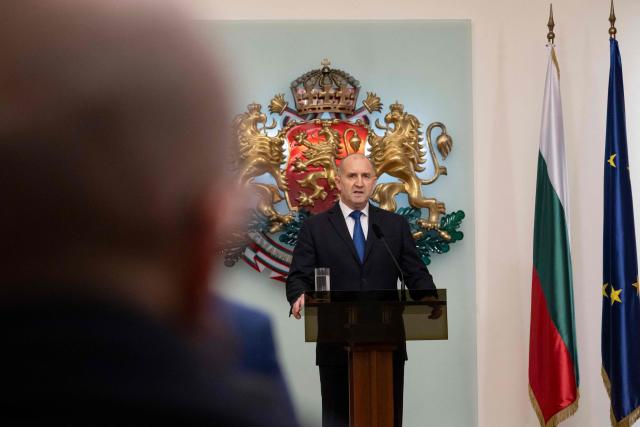 Bulgaria's President Rumen Radev addresses the nation to announce his resignation in Sofia on January 19, 2026. The Balkan country, which introduced the euro on January 1, was plunged into fresh political turmoil after a series of widespread anti-corruption protests swept a conservative-led government from office in mid-December. (Photo by Nikolay DOYCHINOV / AFP)