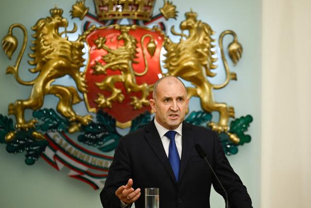 Bulgaria's President Rumen Radev addresses the nation to announce his resignation in Sofia on January 19, 2026. The Balkan country, which introduced the euro on January 1, was plunged into fresh political turmoil after a series of widespread anti-corruption protests swept a conservative-led government from office in mid-December. (Photo by Nikolay DOYCHINOV / AFP)
