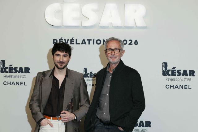 French actor Guillaume Marbeck and French actor Thierry Lhermitte pose during the photocall of the "2026 Revelation des Cesars" ahead of the 51st edition of the Cesar Film Awards ceremony, at The Elysee Montmartre in Paris on January 19, 2026. (Photo by Alain JOCARD / AFP)