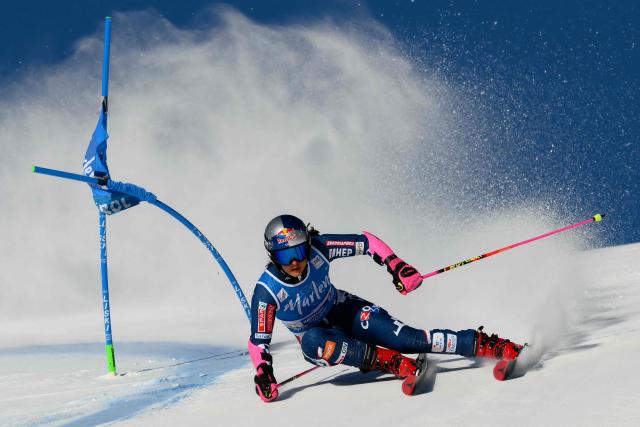 Croatia's Zrinka Ljutic competes in the first run of the Women's Giant Slalom event of FIS Alpine Skiing World Cup in Kronplatz, Plan de Corones, Italy, on January 20, 2026. (Photo by Marco BERTORELLO / AFP)