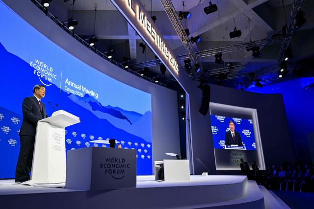 China's Vice-Premier He Lifeng delivers a speech during the World Economic Forum (WEF) annual meeting in Davos on January 20, 2026. The World Economic Forum takes place in Davos from January 19 to January 23, 2026. (Photo by Fabrice COFFRINI / AFP)