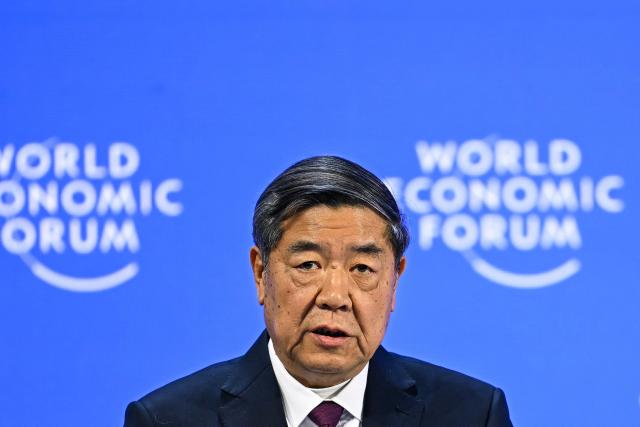 China's Vice-Premier He Lifeng delivers a speech during the World Economic Forum (WEF) annual meeting in Davos on January 20, 2026. The World Economic Forum takes place in Davos from January 19 to January 23, 2026. (Photo by Fabrice COFFRINI / AFP)