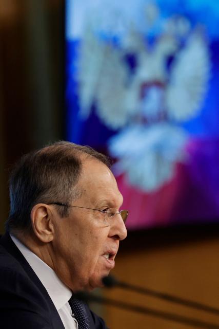 Russian Foreign Minister Sergei Lavrov delivers his annual end-of-year press conference at the Russian Foreign Ministry headquarters in Moscow on January 20, 2026. (Photo by TATYANA MAKEYEVA / AFP)