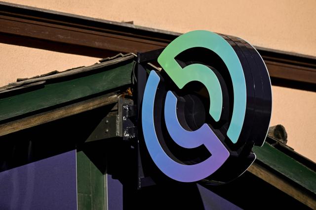 This photograph taken on January 20, 2026 shows the logo of US based payments technology company Circle in the Alpine resort of Davos during the World Economic Forum (WEF) annual meeting. The World Economic Forum takes place in Davos from January 19 to January 23, 2026. (Photo by INA FASSBENDER / AFP)