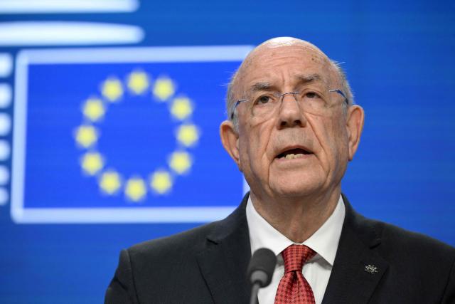 Cyprus's Finance Minister and Acting President of the Eurogroup Makis Keravnos gives a press conference during the Ecofin Economic and Financial Affairs Council, at the EU headquarters in Brussels, on January 20, 2026. (Photo by JOHN THYS / AFP)