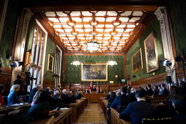 US House Speaker Mike Johnson addresses MPs in the House of Commons in Westminster, central London on January 20, 2026. (Photo by Jordan Pettitt / POOL / AFP)