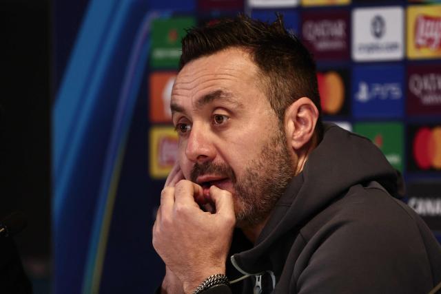 Marseille's Italian head coach Roberto De Zerbi speaks during a press conference on the eve of the UEFA Champions League, league phase day 7 football match against Liverpool at the Stade Vélodrome in Marseille on January 20, 2026. (Photo by Thibaud MORITZ / AFP)