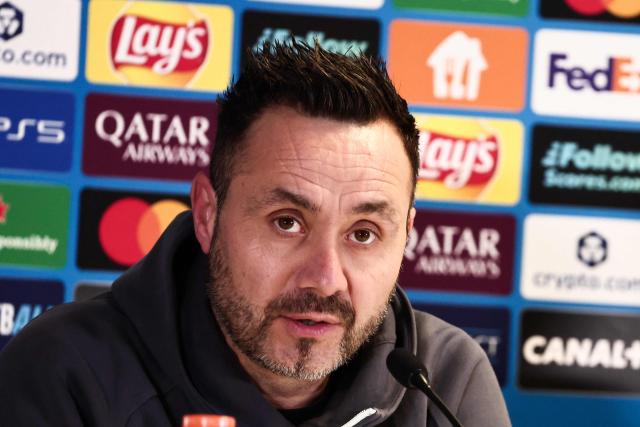 Marseille's Italian head coach Roberto De Zerbi speaks during a press conference on the eve of the UEFA Champions League, league phase day 7 football match against Liverpool at the Stade Vélodrome in Marseille on January 20, 2026. (Photo by Thibaud MORITZ / AFP)