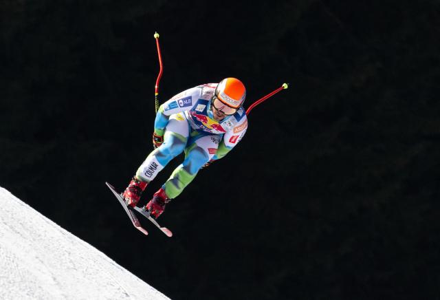 Slovenia's Miha Hrobat races during a training session for the Men's Downhill event of the FIS Alpine Skiing World Cup in Kitzbuehel, Austria, on January 20, 2026. (Photo by Joe Klamar / AFP)