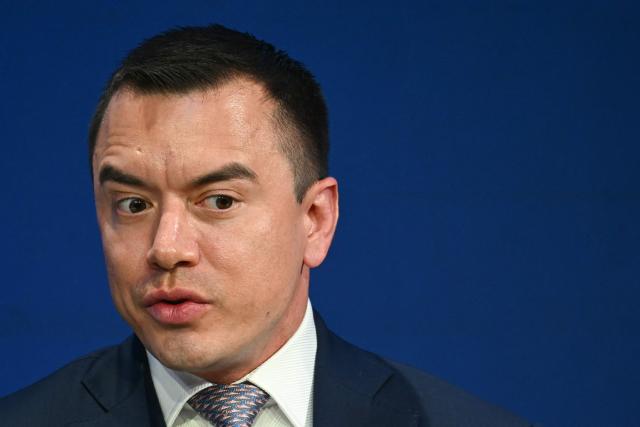 Ecuador’s President Daniel Noboa speaks during the World Economic Forum (WEF) annual meeting in Davos on January 20, 2026. The World Economic Forum takes place in Davos from January 19 to January 23, 2026. (Photo by Fabrice COFFRINI / AFP)