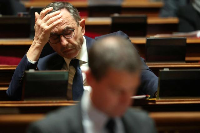 President of The Republicans group in the French Senate Bruno Retailleau listens to speeches during the examination of a bill for the creation of a right to assisted dying at the Senate, the French Parliament upper house, in Paris on January 20, 2026. Major societal reform of French President's second five-year term, the creation of a right to assisted dying will be debated starting on January 20, 2026 in the Senate chamber, where end-of-life discussions promise to be less consensual than in the lower house, given the right's reservations. (Photo by Alain JOCARD / AFP)